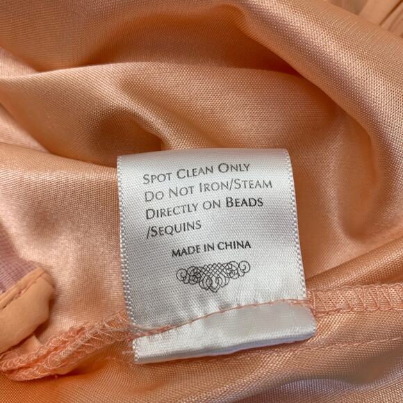 Sue Wong Studios W Beaded Chiffon Empire Waist Cocktail Dress Peach Size 4 - Picture 10 of 12